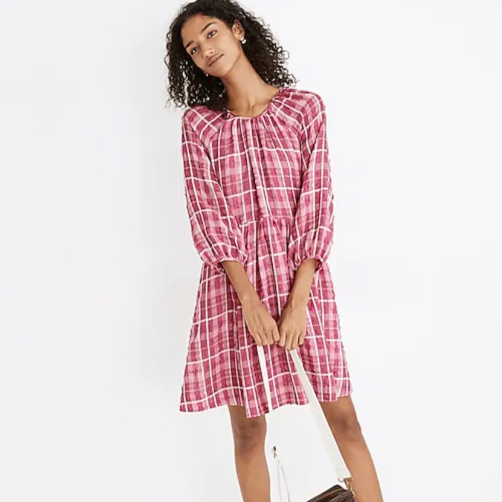 Madewell bright pink gingham dress